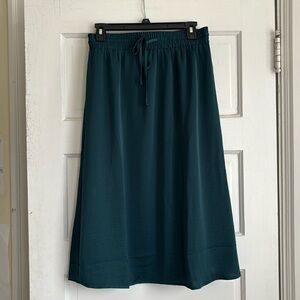 Teal satin midi skirt